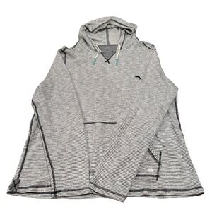 Tommy Bahama Bayfront Stripe Hoodie Men Large Gray White Beach Vacation Cotton